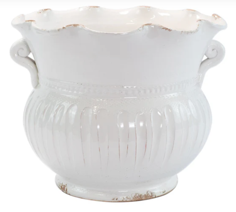 Rustic Garden White Large Scallop Planter
