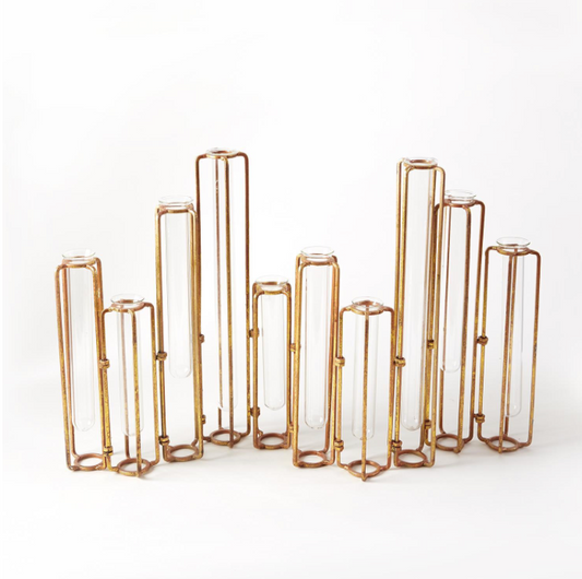 Hinged Bud Vases with Antiqued Gold Finish