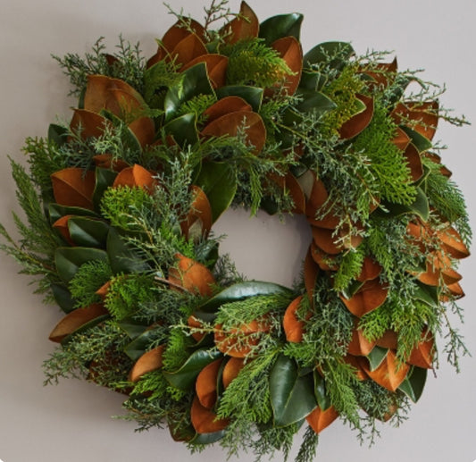 Magnolia Wreath with Greens - 24"