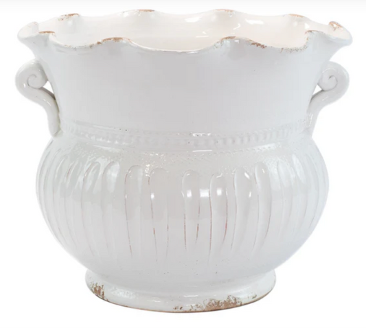 Rustic Garden White Large Scallop Planter