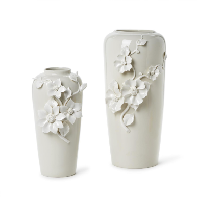Porcelain Vase with 3-D Sculpted Flowers - Medium & Large