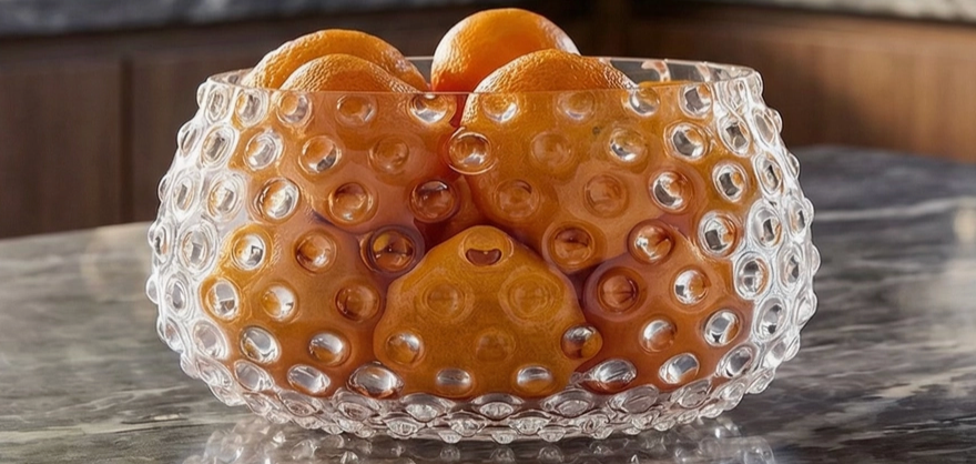 Large Hobnail Glass Bowl | Clear Quartz | Decorative Dish