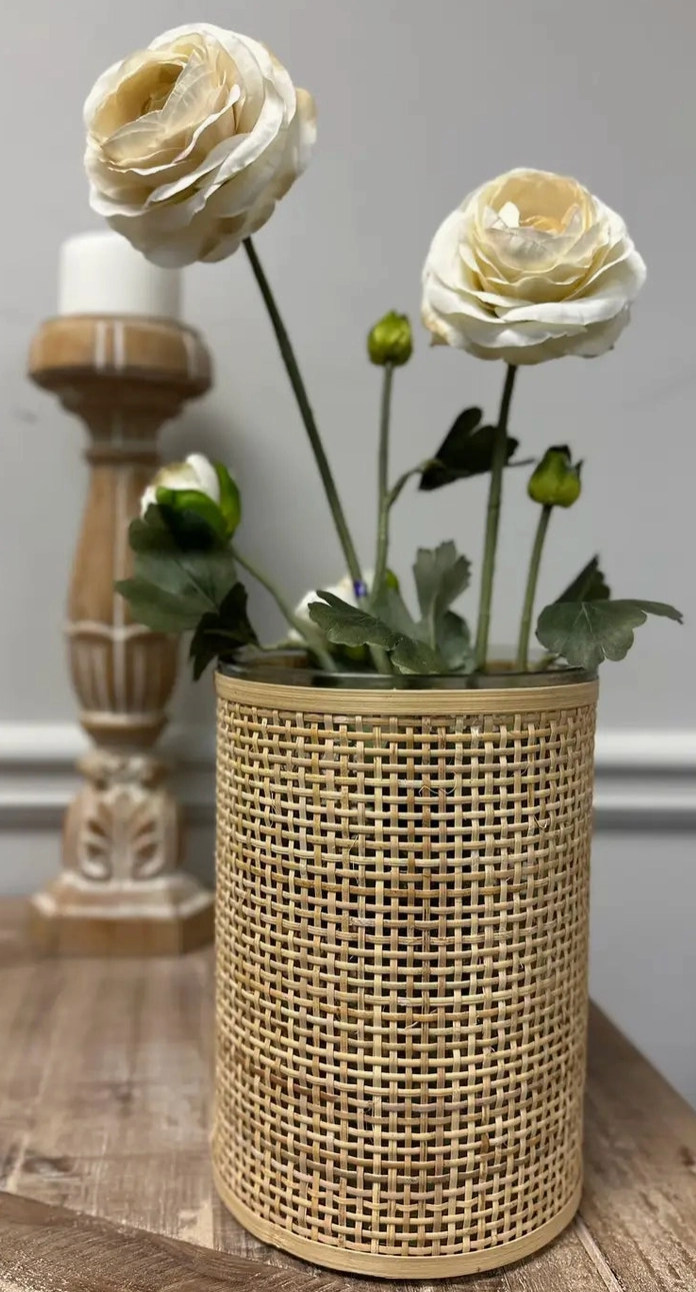 Weaved Rattan Wrapped Glass Vase/Candle Holder