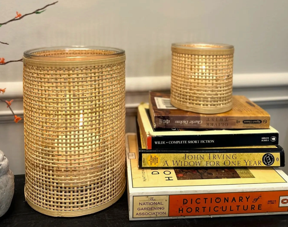 Weaved Rattan Wrapped Glass Vase/Candle Holder